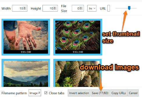 set thumbnail size and download images