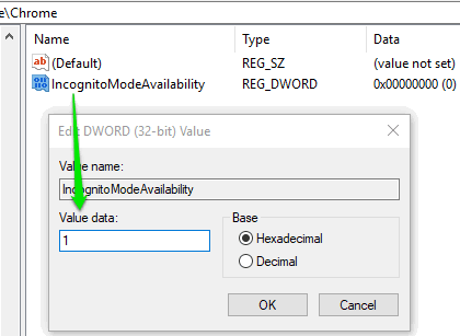 set value data to 1