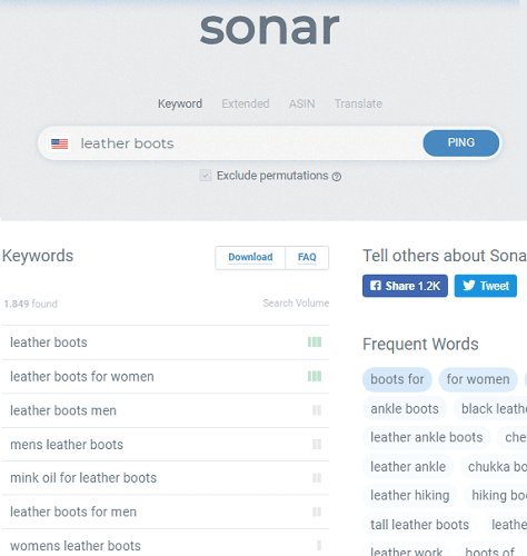 sonar amazon keyword tool free