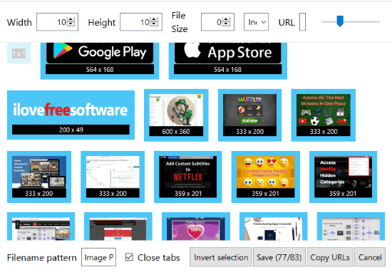 thumbnails of all the images of opened tabs in firefox visible