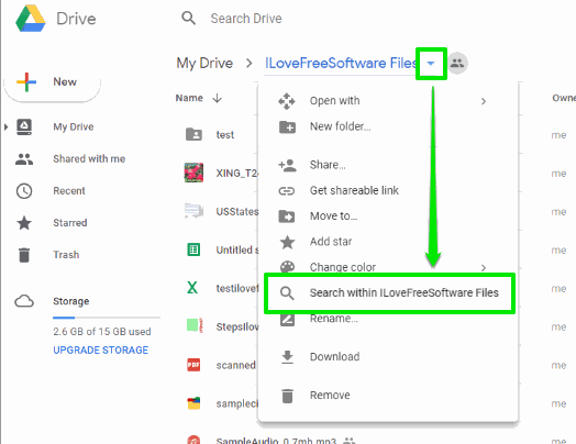 use search within folder option