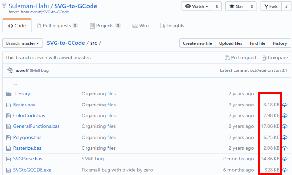 How to view size of each file in github repository