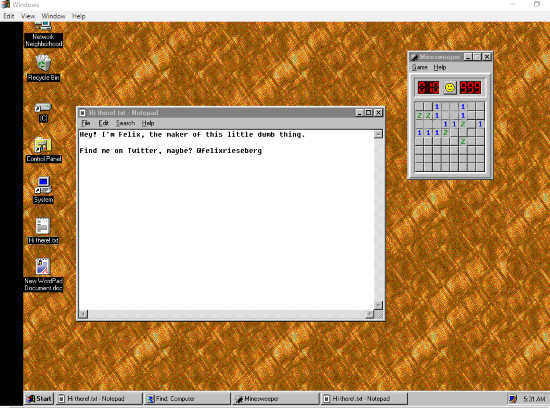 windows 95 desktop taskbar and other items