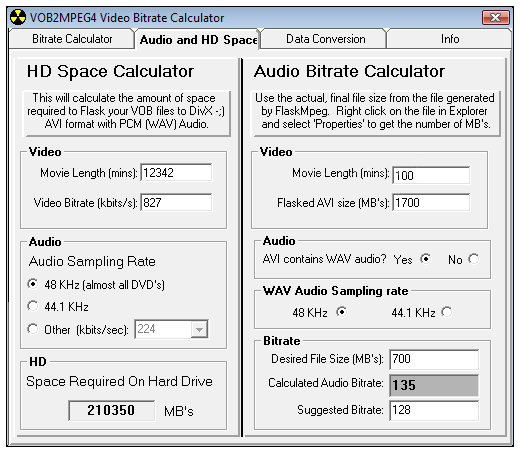 VOB2MPEG4 video audio bitrate calculator software