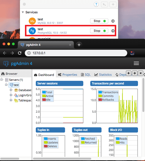 DBngin running postgreSQL server