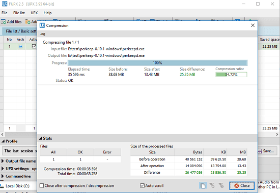 FUPX free exe file compressing tool for windows
