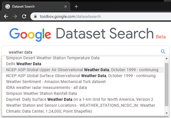 Google Dataset Search Engine
