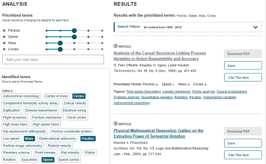 JSTOR Analyzer online tool that suggests reserach articles