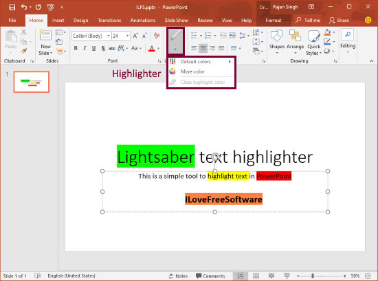 add highlighter in PowerPoint