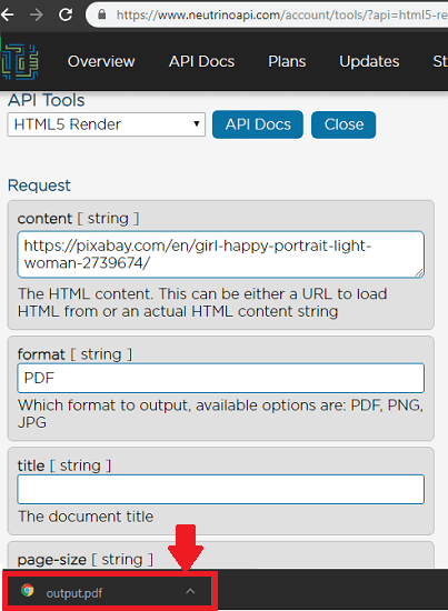 Neutrino API HTMl to PDF