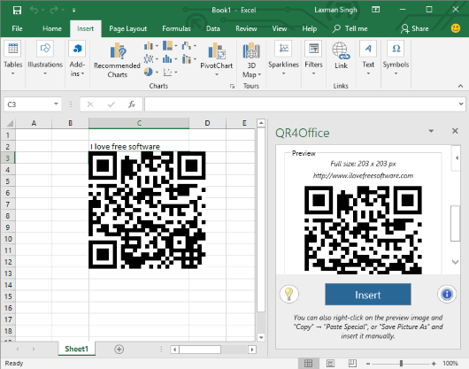QR code created in microsoft excel