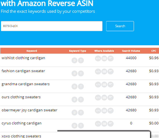Seller App reverse asin search