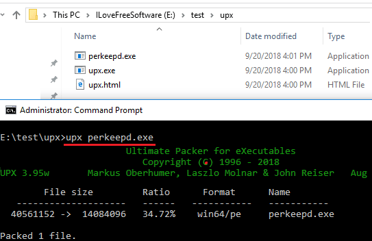 UPX compressing exe files in windows