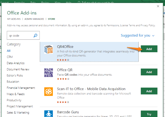add QR4Office add-in