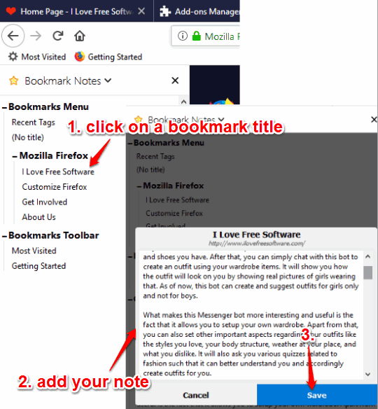 bookmark notes add-on
