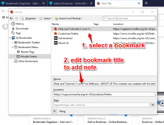 edit bookmark title for adding note
