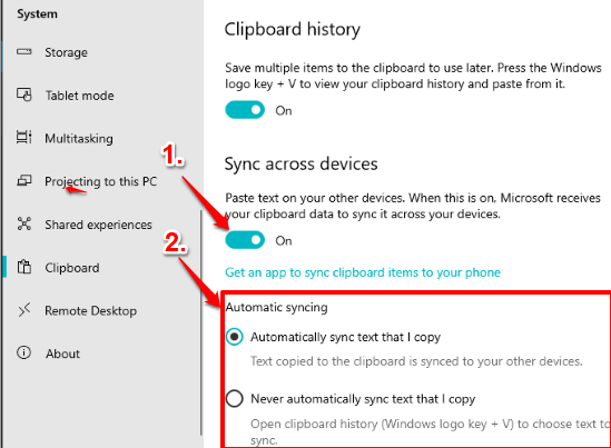 enable sync across devices option