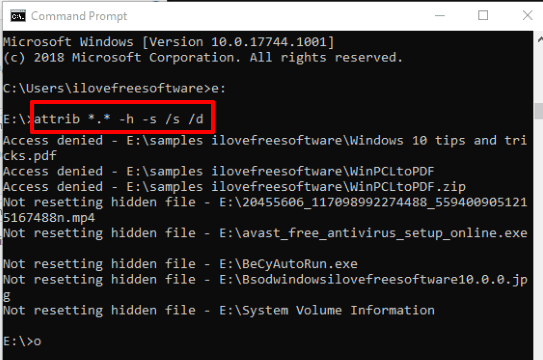 find hidden files using command prompt