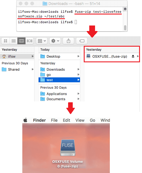 fuze-zip mounting zip file as disk image in mac