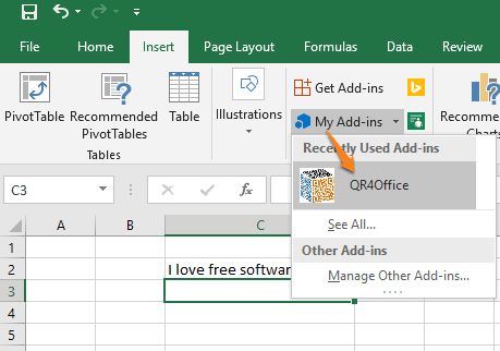 open QR4Office add-in