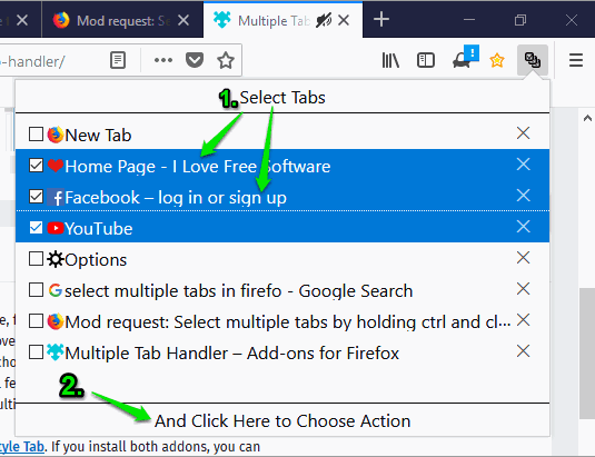 select tabs and click on the given option