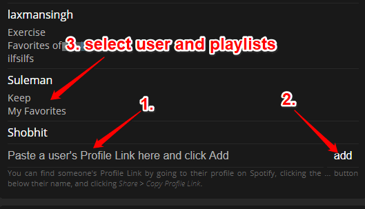 select user and playlists