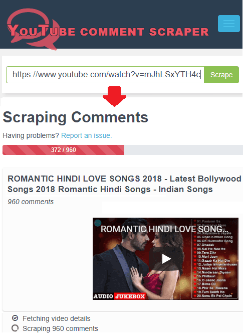 youtube comment scraper input video URL