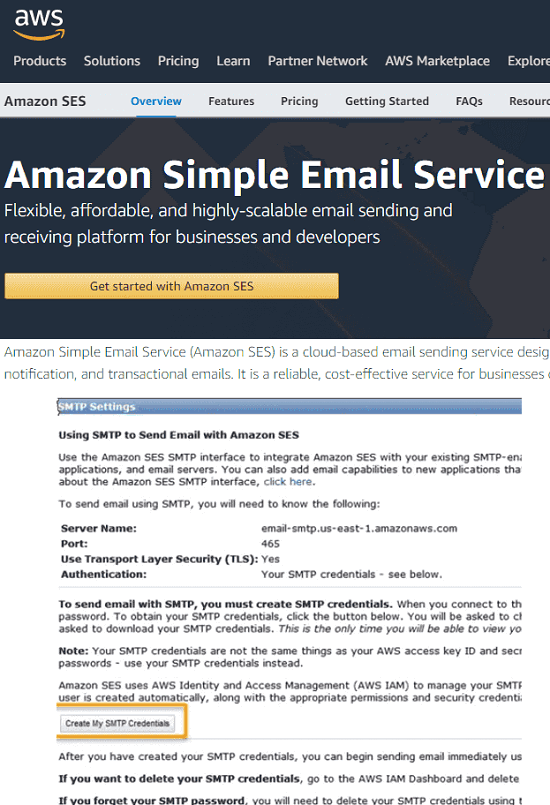 Amazon SES Free SMTP