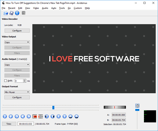 Avidmux free video editing software for Windows