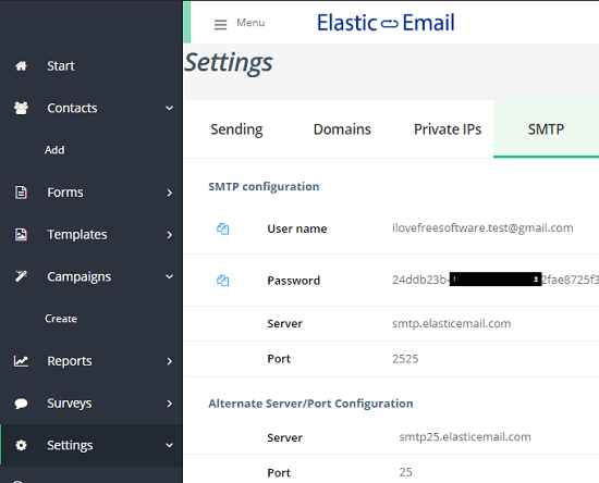 Elastic Email free SMTP Server