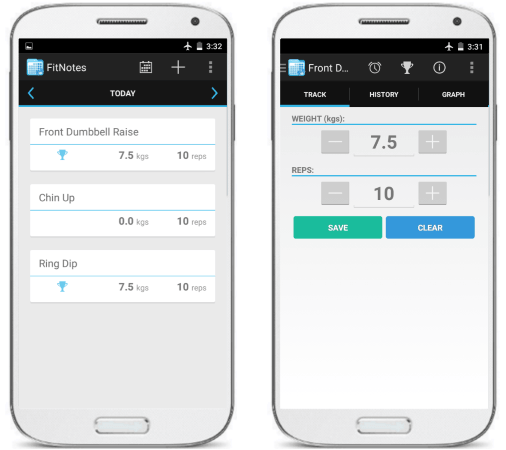 FitNotes free workout log book