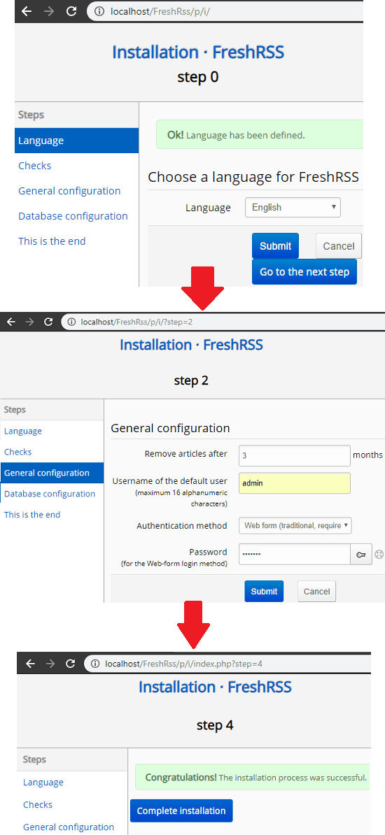 FreshRSS installation