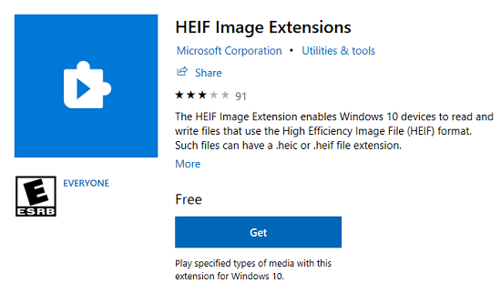 HEIF image extensions to open heic files in windows 10