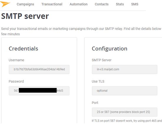 Mailjet free SMTP Server