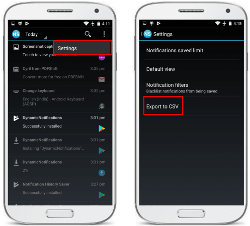 Notifications Saver free app to export notifications log