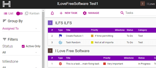 Online Project Management Tool with Sortable, Filterable Kanban Board