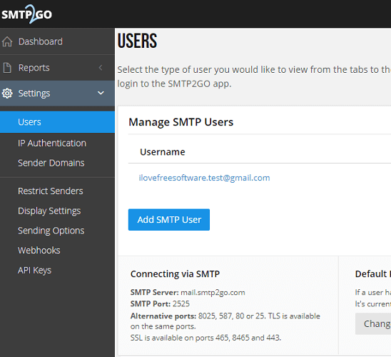 SMTP2Go free SMTP server