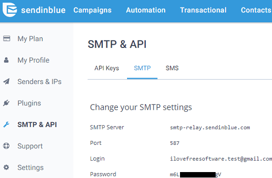 SendinBlue Free SMTP Server