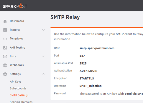 SparkPost free SMTP server
