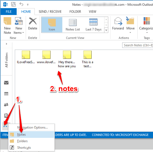 access notes in microsoft outlook