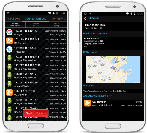 connection log in network connections app