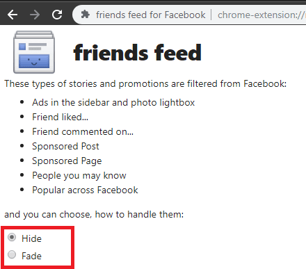 friends feed options