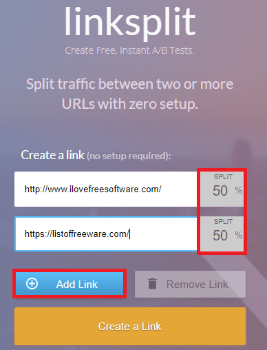 linksplit specify destination URL with traffic percentage