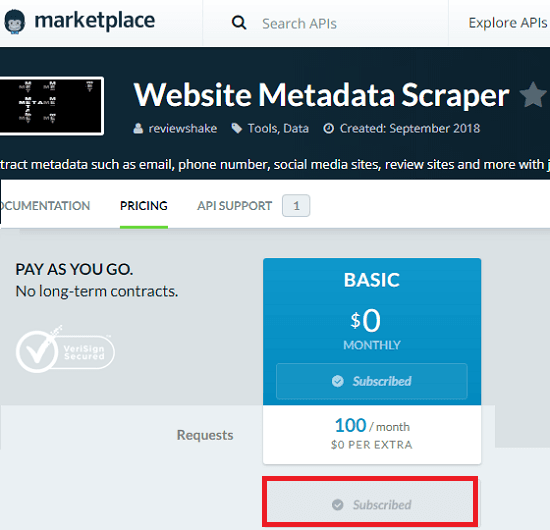 marketplace for website metadata scraper