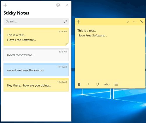 sticky notes and main interface