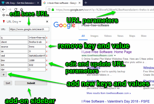 use add-on sidebar to edit url parameters