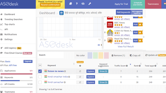 ASOdesk free keywrd rank tracking