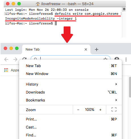 Chrome Incognito Mode disabled on MAC