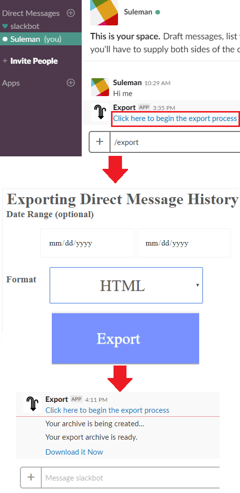 Export Slack App to backup Conversations