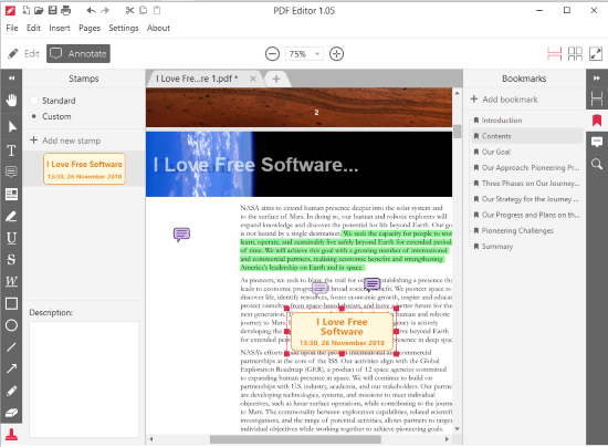 Icecream free PDF Editor software- interface